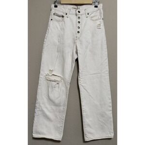 High-Rise Button-Fly White Ankle Jeans